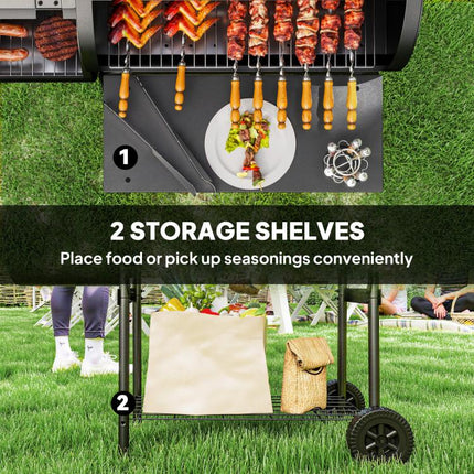 Barbecue Grill Portable Outdoor Charcoal BBQ Grill with Offset Smoker 109 x 60 x 120 cm Black