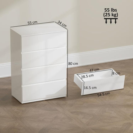 White High-Gloss 4-Drawer Chest of Drawers