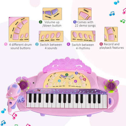 32 Keys Mini Electronic Keyboard Musical Instrument Educational Game Toy Children Grand Piano Stool