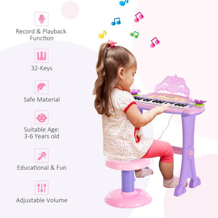 32 Keys Mini Electronic Keyboard Musical Instrument Educational Game Toy Children Grand Piano Stool