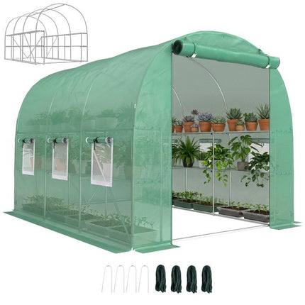 Walk-In Greenhouse with Shelves 275x198x191cm Polytunnel 6 Mesh Windows Green
