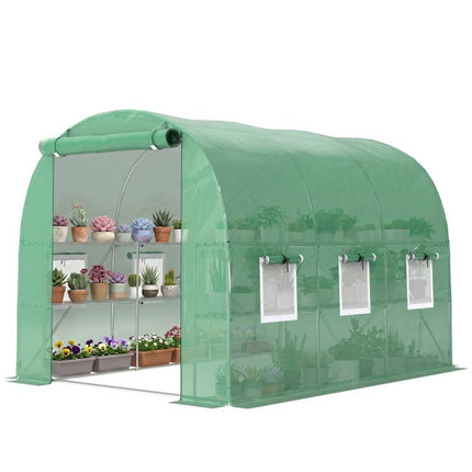 Walk-In Greenhouse with Shelves 275x198x191cm Polytunnel 6 Mesh Windows Green