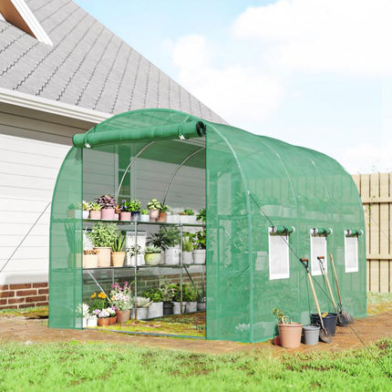 Walk-In Greenhouse with Shelves 275x198x191cm Polytunnel 6 Mesh Windows Green