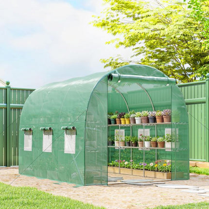 Walk-In Greenhouse with Shelves 275x198x191cm Polytunnel 6 Mesh Windows Green