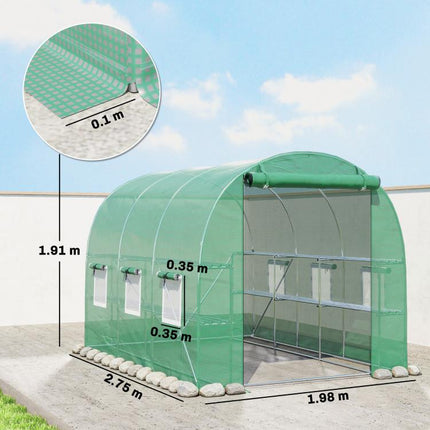 Walk-In Greenhouse with Shelves 275x198x191cm Polytunnel 6 Mesh Windows Green