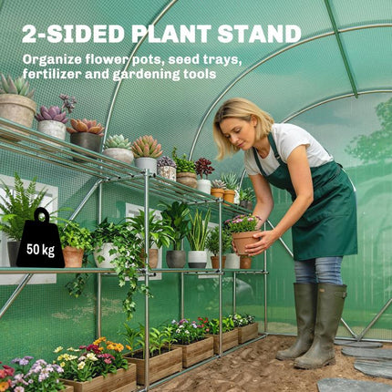 Walk-In Greenhouse with Shelves 275x198x191cm Polytunnel 6 Mesh Windows Green