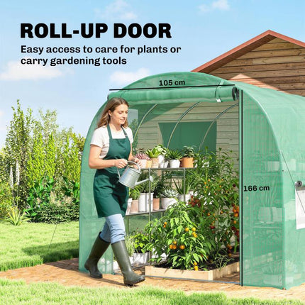 Walk-In Greenhouse with Shelves 275x198x191cm Polytunnel 6 Mesh Windows Green