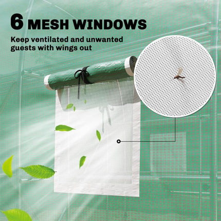 Walk-In Greenhouse with Shelves 275x198x191cm Polytunnel 6 Mesh Windows Green