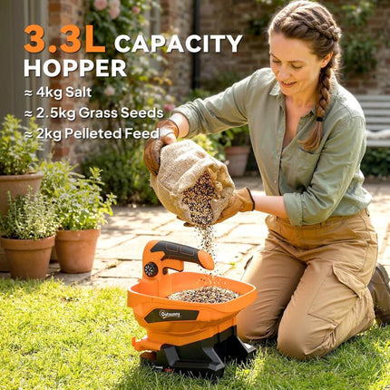 Cordless Spreader, 3.3L Handheld Seed Spreader with Adjustable Scatter Width, Adjustable Flow, USB Charging Cable