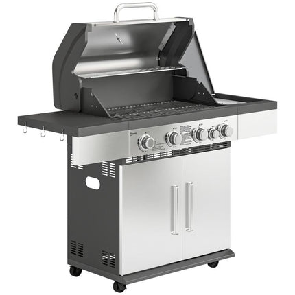 5 Burner Gas BBQ Grill 48000 BTU Side Burner Warming Rack Side Shelf Cabinet