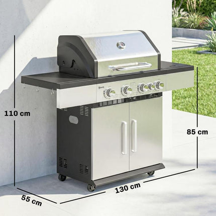 5 Burner Gas BBQ Grill 48000 BTU Side Burner Warming Rack Side Shelf Cabinet