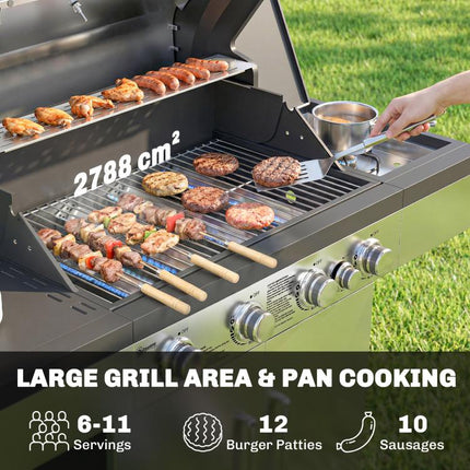 5 Burner Gas BBQ Grill 48000 BTU Side Burner Warming Rack Side Shelf Cabinet