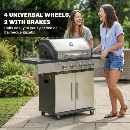 5 Burner Gas BBQ Grill 48000 BTU Side Burner Warming Rack Side Shelf Cabinet