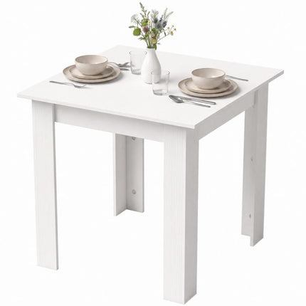 Square Dining Table, Modern Small Dining Table with Wood Effect, Space Saving, Non-slip Foot Pads, White