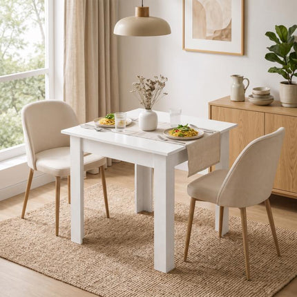 Square Dining Table, Modern Small Dining Table with Wood Effect, Space Saving, Non-slip Foot Pads, White