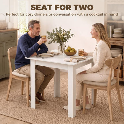 Square Dining Table, Modern Small Dining Table with Wood Effect, Space Saving, Non-slip Foot Pads, White