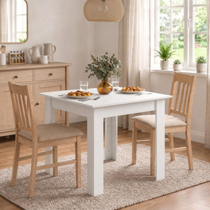 Square Dining Table, Modern Small Dining Table with Wood Effect, Space Saving, Non-slip Foot Pads, White