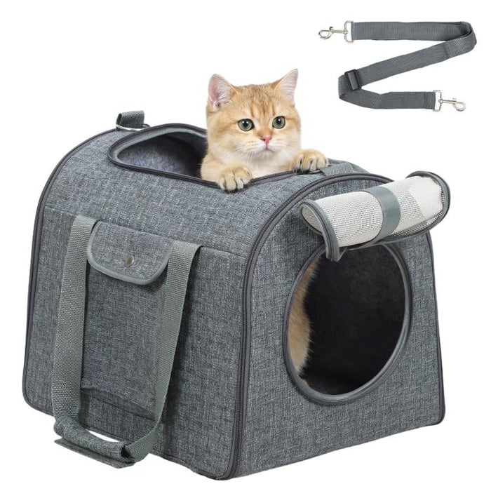 Soft Sided Cat Carrier Bag, Portable Foldable Pet Carrier with Shoulder Strap & Removable Mat for Small Pet Up to 10kg