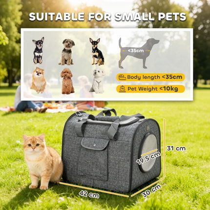 Soft Sided Cat Carrier Bag, Portable Foldable Pet Carrier with Shoulder Strap & Removable Mat for Small Pet Up to 10kg