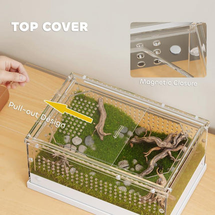 Acrylic Reptile Terrarium 30x20x15cm Sliding Top Door Gecko Snake Vivarium