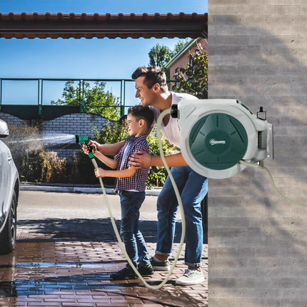 Automatic Retractable Hose Reel 20m 180° Swivel Wall Mount 7 Spray Patterns