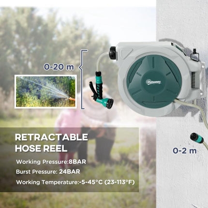 Automatic Retractable Hose Reel 20m 180° Swivel Wall Mount 7 Spray Patterns