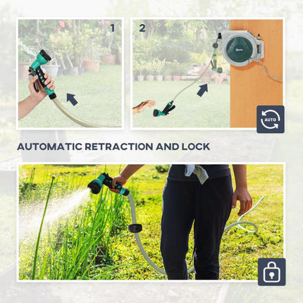Automatic Retractable Hose Reel 20m 180° Swivel Wall Mount 7 Spray Patterns
