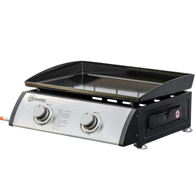 6kW Gas Plancha BBQ Grill 2 Burner Portable Tabletop Non-Stick Griddle Camping