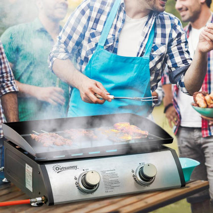 6kW Gas Plancha BBQ Grill 2 Burner Portable Tabletop Non-Stick Griddle Camping