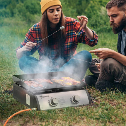 6kW Gas Plancha BBQ Grill 2 Burner Portable Tabletop Non-Stick Griddle Camping