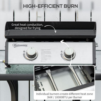 6kW Gas Plancha BBQ Grill 2 Burner Portable Tabletop Non-Stick Griddle Camping