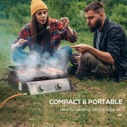 6kW Gas Plancha BBQ Grill 2 Burner Portable Tabletop Non-Stick Griddle Camping