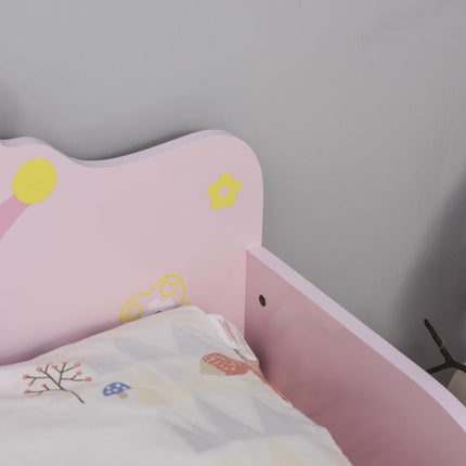 Kids Wooden Princess Crown & Flower Single Bed w/ Safety Side Rails Slats Pink