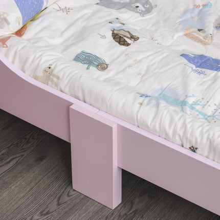 Kids Wooden Princess Crown & Flower Single Bed w/ Safety Side Rails Slats Pink