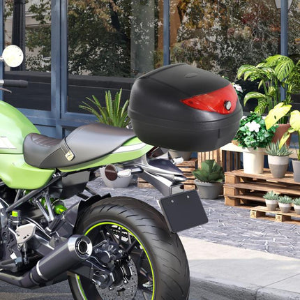 24L Motorcycle Trunk Hard Tail Bike Top Box Rack Mount Luggage Helmet Storage Carrier Case Universal Scooter w/Keys & Plate