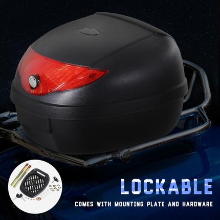 24L Motorcycle Trunk Hard Tail Bike Top Box Rack Mount Luggage Helmet Storage Carrier Case Universal Scooter w/Keys & Plate
