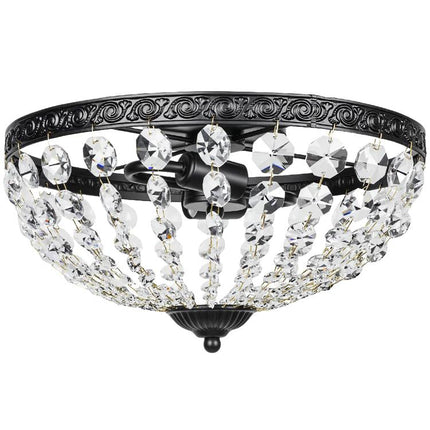 Black Crystal Flush-Mount Ceiling Chandelier with 168 Beads, 2 E14 Sockets
