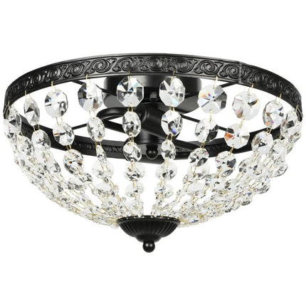 Black Crystal Flush-Mount Ceiling Chandelier with 168 Beads, 2 E14 Sockets