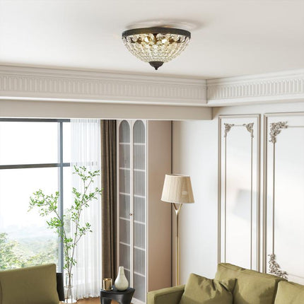 Black Crystal Flush-Mount Ceiling Chandelier with 168 Beads, 2 E14 Sockets