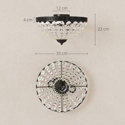 Black Crystal Flush-Mount Ceiling Chandelier with 168 Beads, 2 E14 Sockets