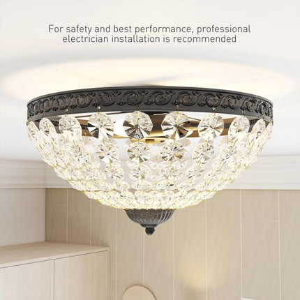 Black Crystal Flush-Mount Ceiling Chandelier with 168 Beads, 2 E14 Sockets