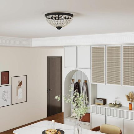 Black Crystal Flush-Mount Ceiling Chandelier with 168 Beads, 2 E14 Sockets