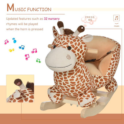 Animal Baby Rocking Horse Children Toy Seat Rocker Giraffe w/ 32 Songs Ride Wood