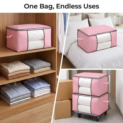 6 Pack 90L Storage Bags Zipped for Clothes, Bedding, Toys, Packing Moving Boxes