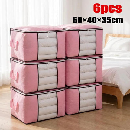 6 Pack 90L Storage Bags Zipped for Clothes, Bedding, Toys, Packing Moving Boxes