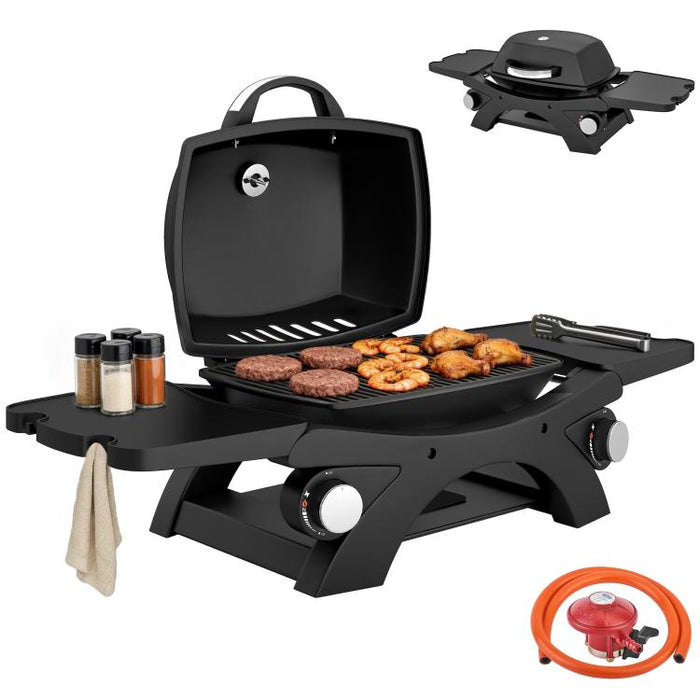 2 Burner Outdoor Gas Barbecue 3.8kW Steel Grill with 2 Detachable Shelves