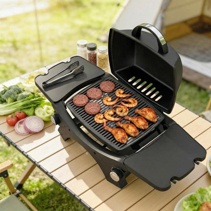 2 Burner Outdoor Gas Barbecue 3.8kW Steel Grill with 2 Detachable Shelves