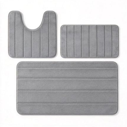 MEMORY FOAM BATH MAT PEDESTAL SET NON SLIP TOILET BATHROOM CONTOUR RUGS 3 PIECE
