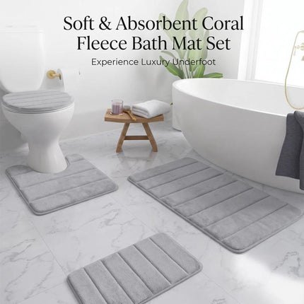 MEMORY FOAM BATH MAT PEDESTAL SET NON SLIP TOILET BATHROOM CONTOUR RUGS 3 PIECE