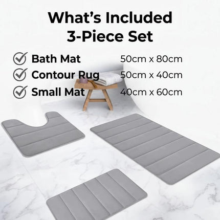 MEMORY FOAM BATH MAT PEDESTAL SET NON SLIP TOILET BATHROOM CONTOUR RUGS 3 PIECE